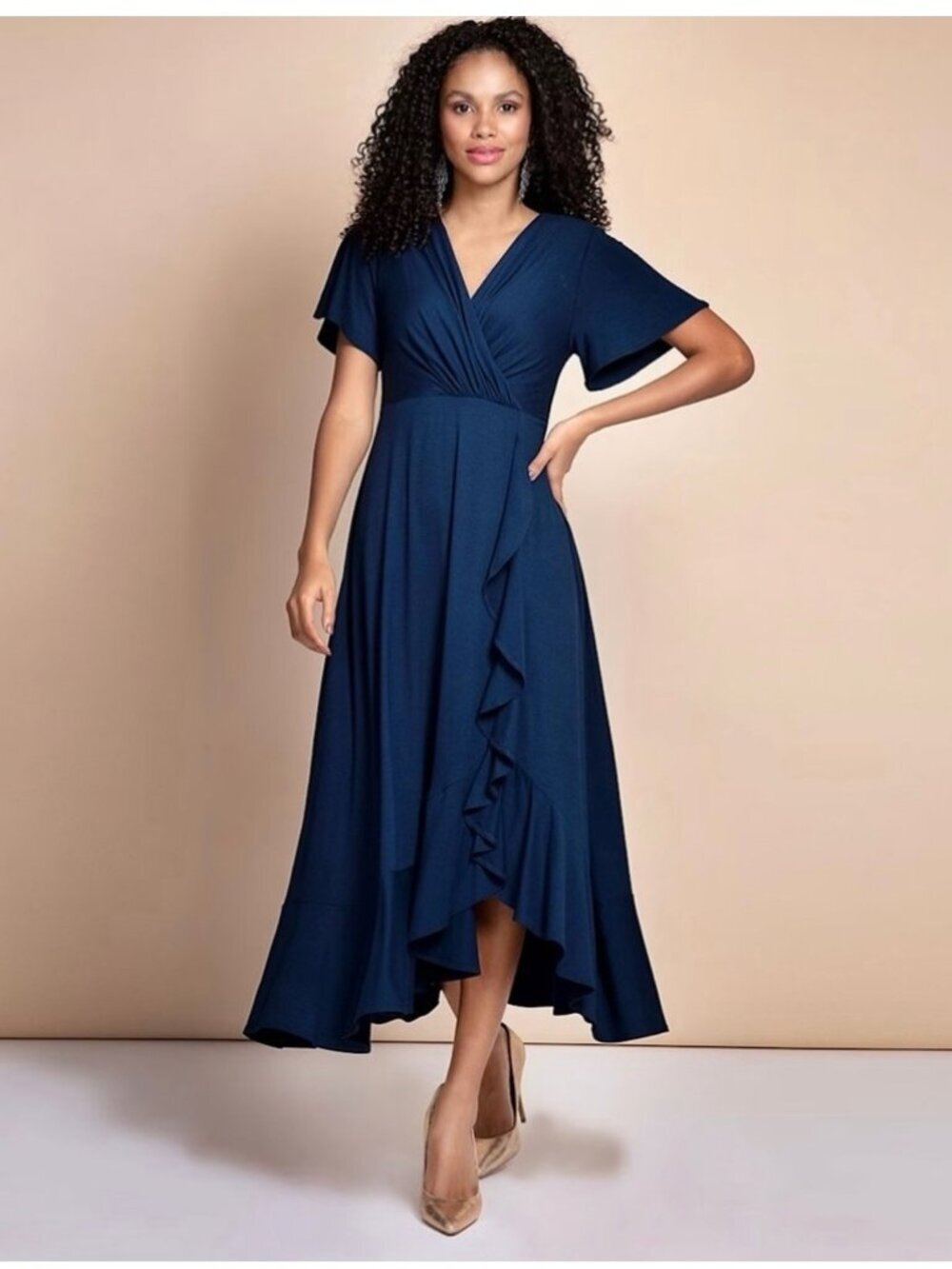 Alie Street Waterfall Maxi Wrap Dress Size 1 = US 4 - 6 Navy Blue Formal Wedding
